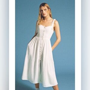 NWT UO Positano White Linen Tie-Shoulder Midi Dress small